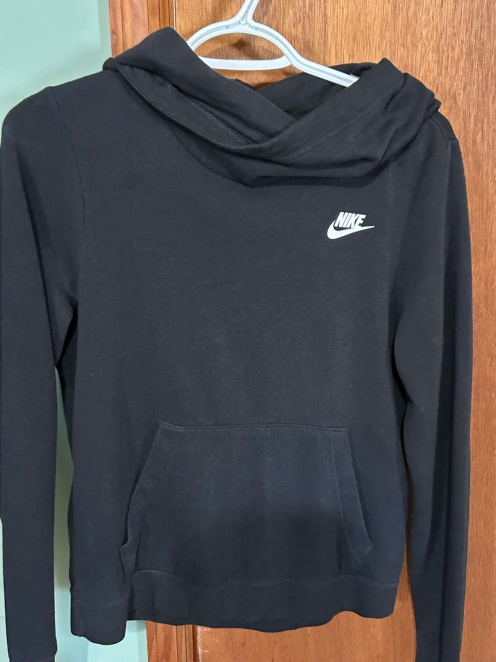 Women’s Nike Black Cowl Neck Hoodie  with White Swoosh Tag